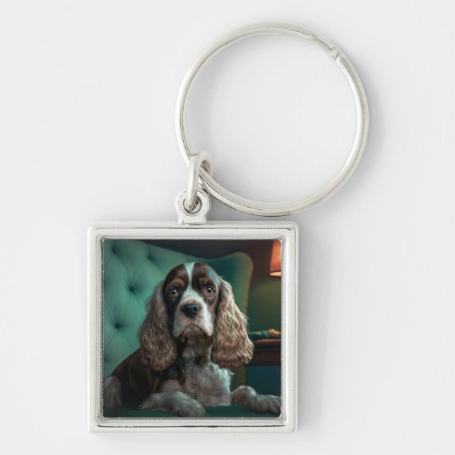 Elegant Cocker Spaniel Classic Portrait Design Keychain (Front)