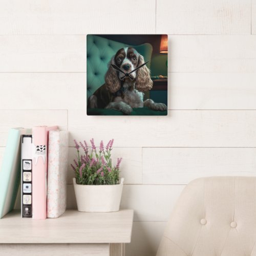 Elegant Cocker Spaniel Classic Portrait Design Square Wall Clock