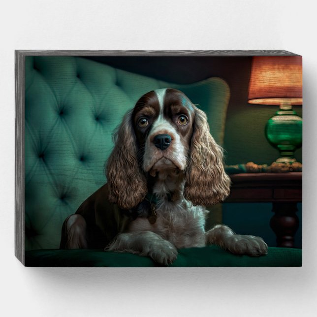 Elegant Cocker Spaniel Classic Portrait Design Wooden Box Sign (Front Horizontal)