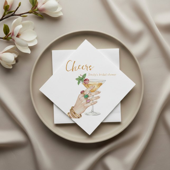 Elegant Cocktail Bridal Shower Napkins (Stylish cocktail bridal shower aesthetic made for modern celebrations.)