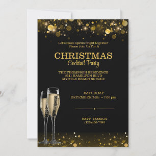 Elegant Cocktail Christmas Black Gold Party Invitation