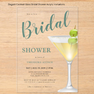 Elegant Cocktail Glass Bridal Shower Acrylic Invitations