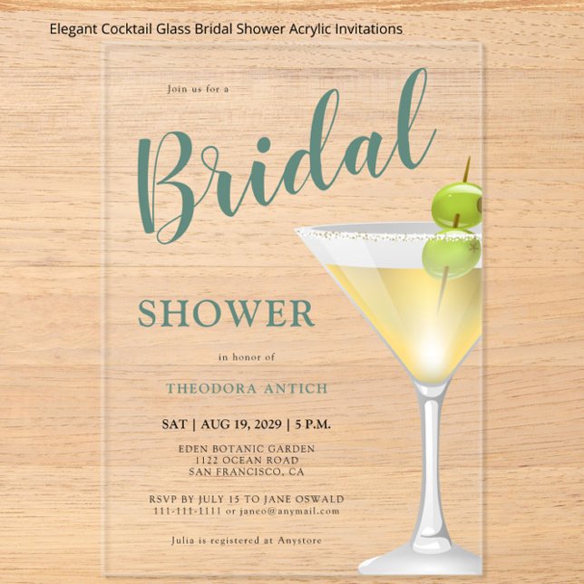  Elegant Cocktail Glass Bridal Shower Acrylic Invitations (Creator Uploaded)