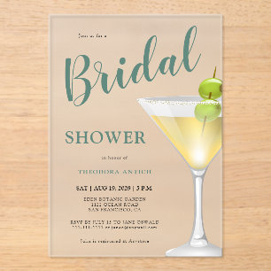 Elegant Cocktail Glass Bridal Shower Frosted Acrylic Invitations