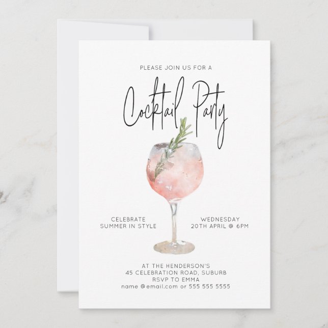 Elegant Cocktail Party Pink Invitation (Front)