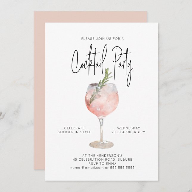 Elegant Cocktail Party Pink Invitation (Front/Back)