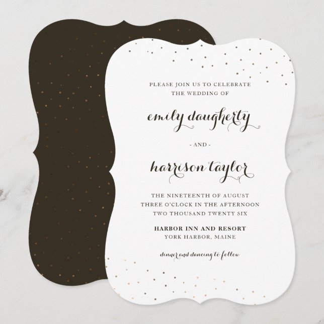 Elegant Cocoa and White with Delicate Dots Wedding Invitation (Front/Back)