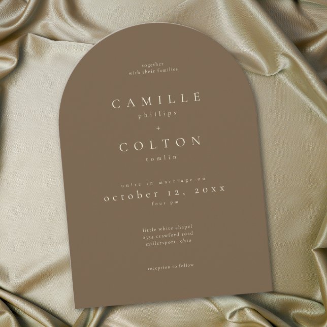 Elegant Cocoa Brown Minimalist Arch Wedding Invitation (Creator Uploaded)