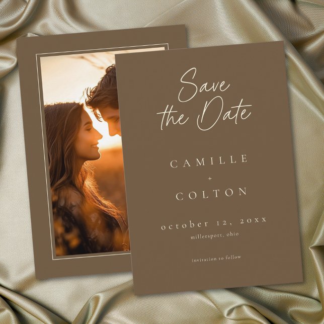 Elegant Cocoa Brown Minimalist Wedding Photo Save The Date (Elegant Cocoa Brown Minimalist Wedding Photo Save The Date)
