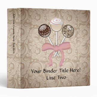 Elegant Cocoa Damask Cake Pop 3 Ring Binder