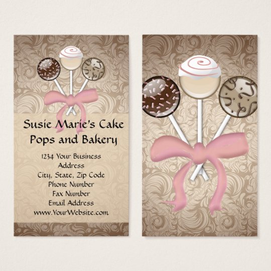 Elegant Cocoa Damask Cake Pop Business Cards Zazzle
