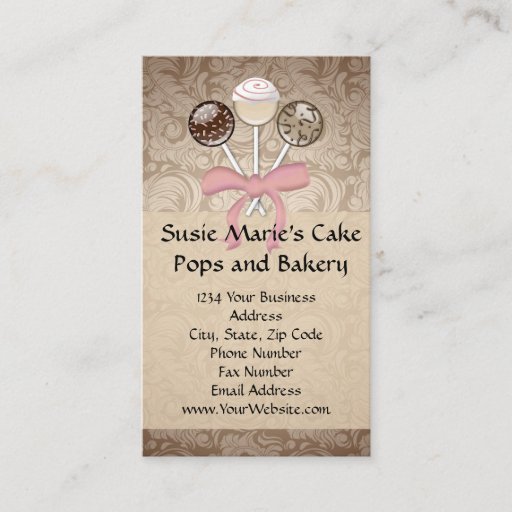 Customizable Elegant Cocoa Damask Cake Pop Business Cards
