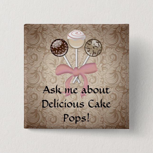 Elegant Cocoa Damask Cake Pop Button (Front)