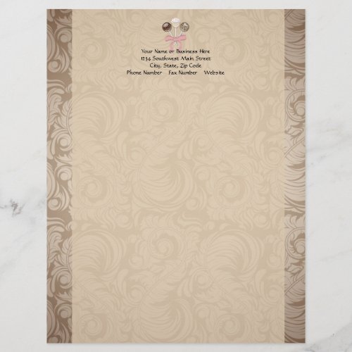 Elegant Cocoa Damask Cake Pop Letterhead