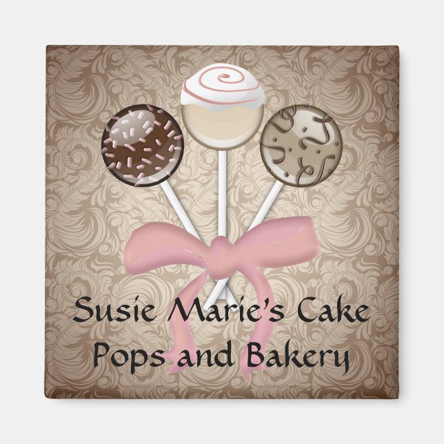 Elegant Cocoa Damask Cake Pop Magnet (Front)