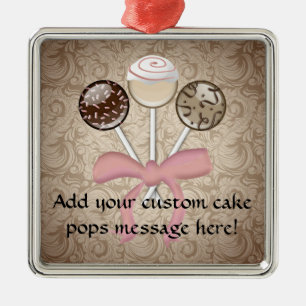 Elegant Cocoa Damask Cake Pop Metal Ornament