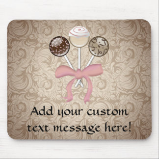 Elegant Cocoa Damask Cake Pop Mouse Pad