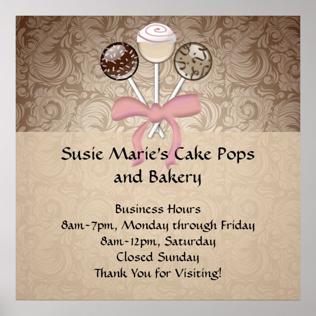 Elegant Cocoa Damask Cake Pop Poster (Front)