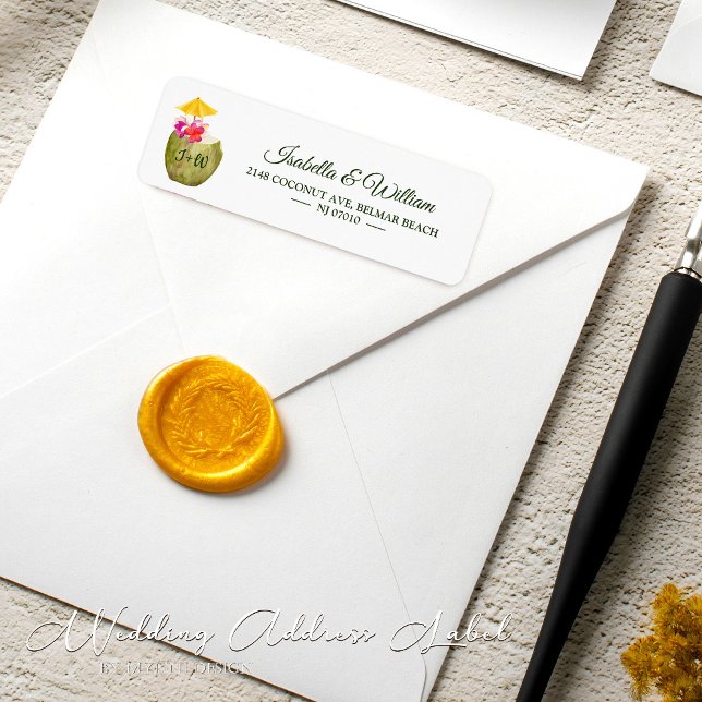 Elegant Coconut Tropical Beach Wedding Address Label (Creator Uploaded)