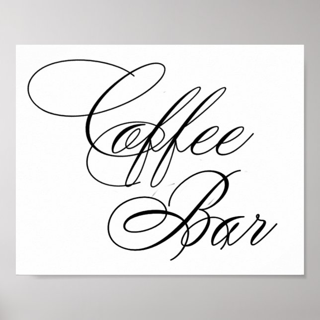 Elegant Coffee Bar Black Script | Horizontal Table Poster (Front)
