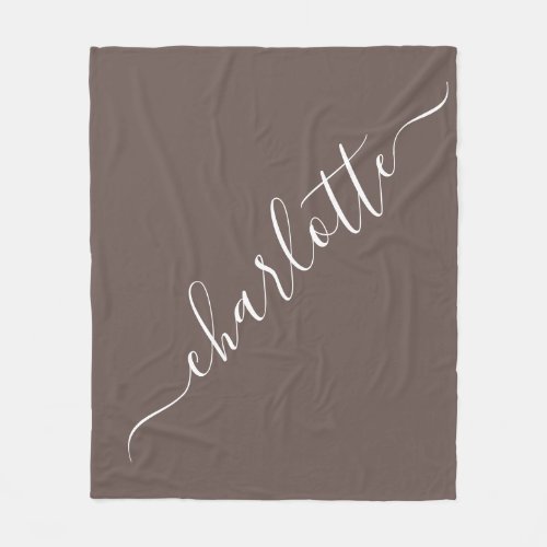 Elegant Coffee Brown Script Name Personalized  Fleece Blanket