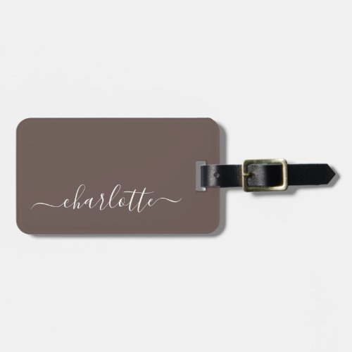 Elegant Coffee Brown Script Name Personalized Luggage Tag