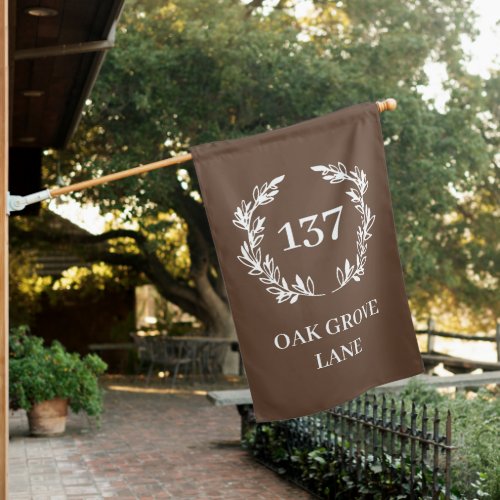 Elegant Coffee Brown Wreath House Number Address House Flag