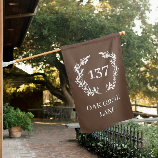 Elegant Coffee Brown Wreath House Number Address House Flag (In SItu)