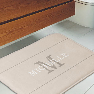 Elegant Coffee Cream Monogram Custom Name Bath Mat