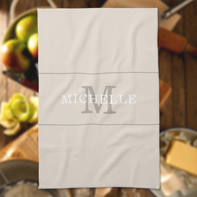 Elegant Coffee Cream Monogram Custom Name Kitchen Towel (Creator Uploaded)