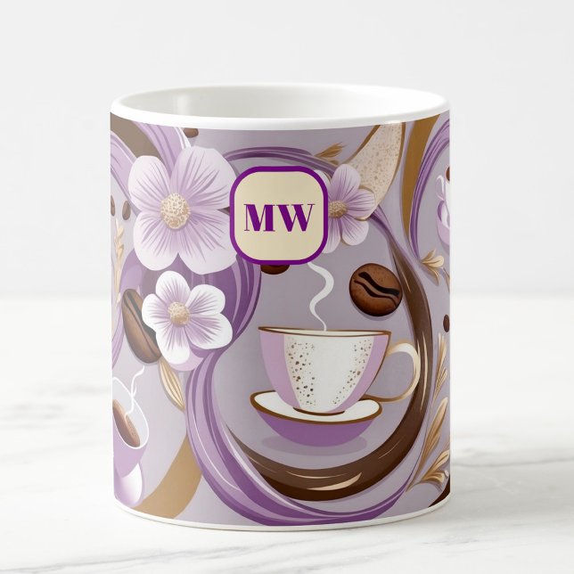 Elegant coffee lavender flowers & ribbon monogram mug (Creator Uploaded)
