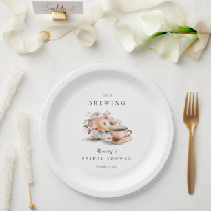 Elegant Coffee Love is Brewing Bridal Shower Paper Plates