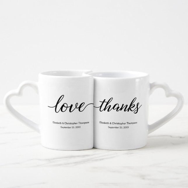 Elegant Coffee Lovers Wedding Love & Thanks favor Coffee Mug Set (Back Nesting)