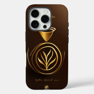 Elegant Coffee Seed Logo - Golden Accent Design iPhone 16 Pro Case