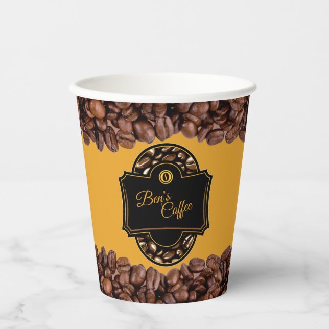 Elegant Coffee Shop Custom Business Name Paper Cup (Front)