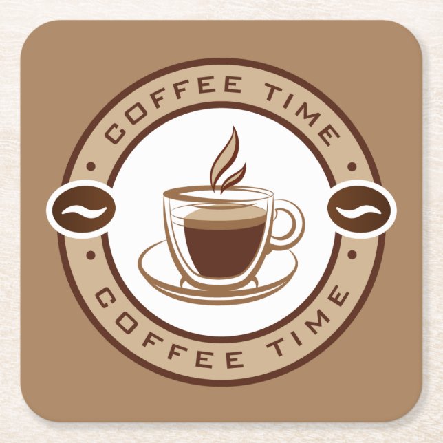 Elegant Coffee Time Square Paper Coaster (Front)