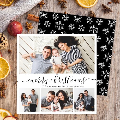 Elegant Collage Black White Snowflakes Christmas Holiday Card