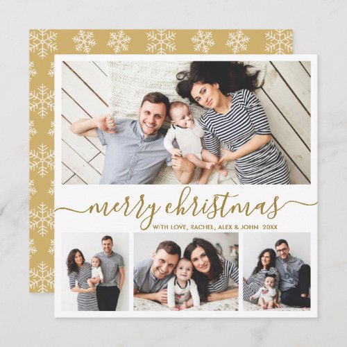 Elegant Collage Gold White Snowflakes Christmas Holiday Card