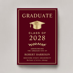 Elegant College Burgundy Gold Graduation Announcement