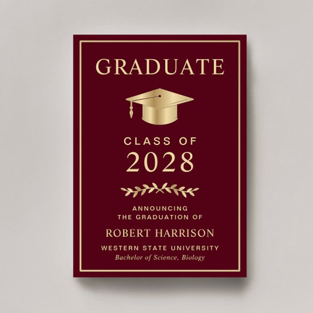 Elegant College Burgundy Graduation Announcement (Share the pride and excitement of your graduate's achievement with friends and family near and far)