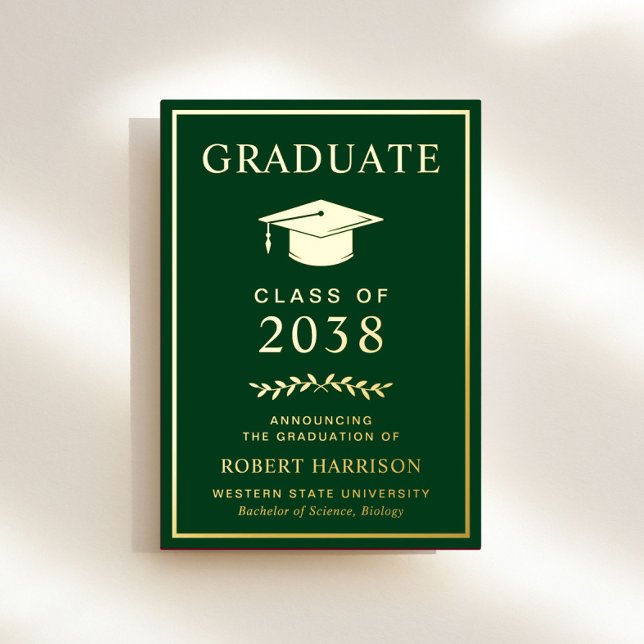Elegant College Green Graduation Foil Announcement (An elegant college graduation foil announcement to celebrate the graduate's achievements)