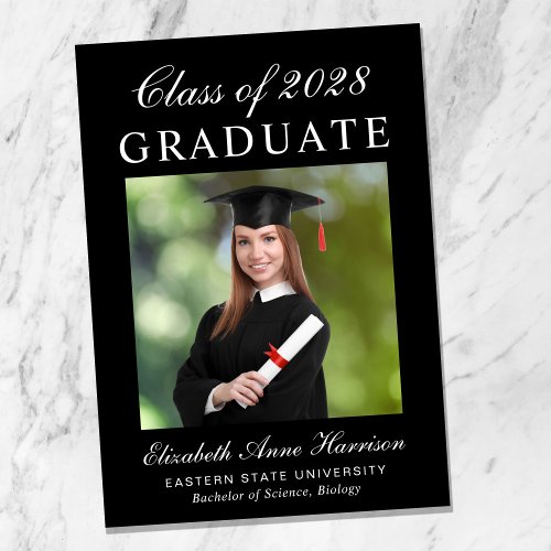 Elegant College Photo Black Graduation Announcement