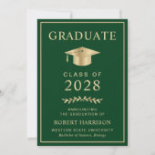 Elegant College Photo Green Gold Graduation Announcement (Front)