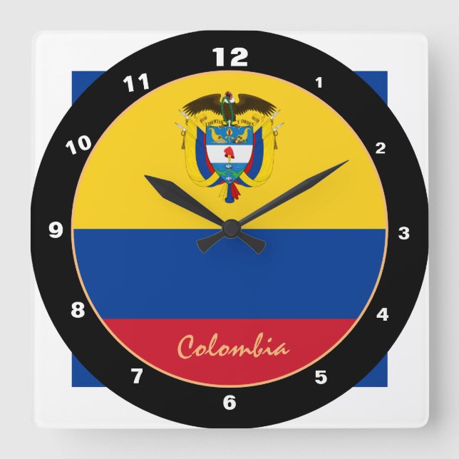 Elegant Colombian Flag, Colombia Home / design Square Wall Clock (Front)