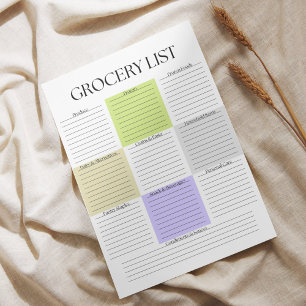 Elegant Color Block Grocery List Notepad
