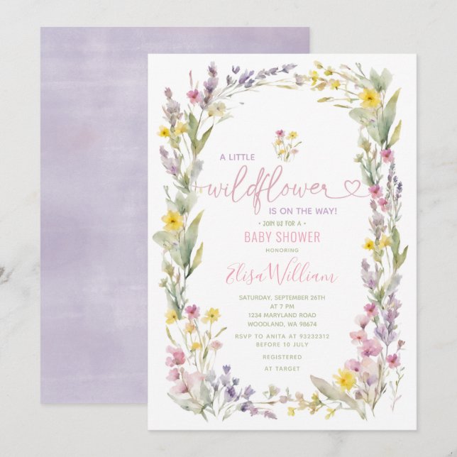 Elegant Colorful A Little Wildflower Baby Shower Invitation (Front/Back)