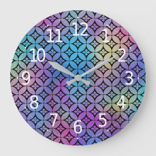 Elegant Colorful Abstract Floral Circles Pattern Large Clock
