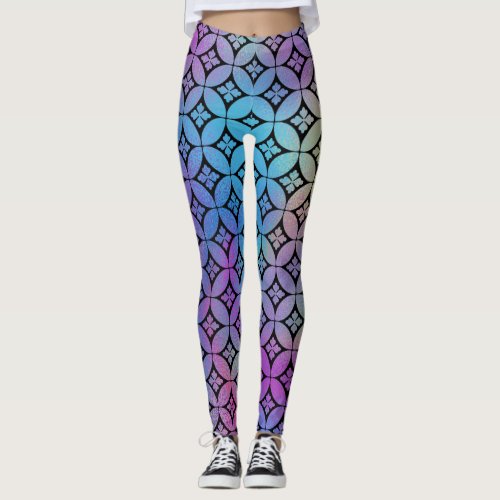 Elegant Colorful Abstract Floral Circles Pattern Leggings