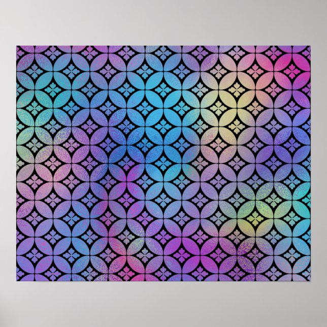 Elegant Colorful Abstract Floral Circles Pattern Poster (Front)