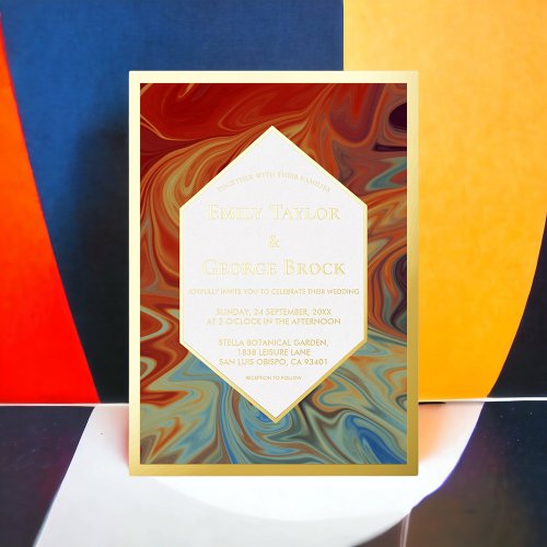 Elegant Colorful Abstract Modern Gold Wedding Foil Invitation